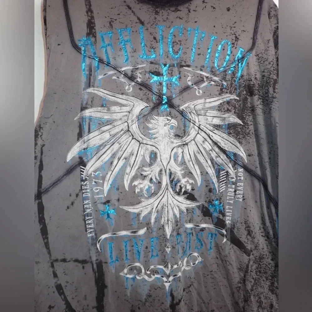 Affliction Live Fast black grey and blue t-shirt size XL - Picture 2 of 9